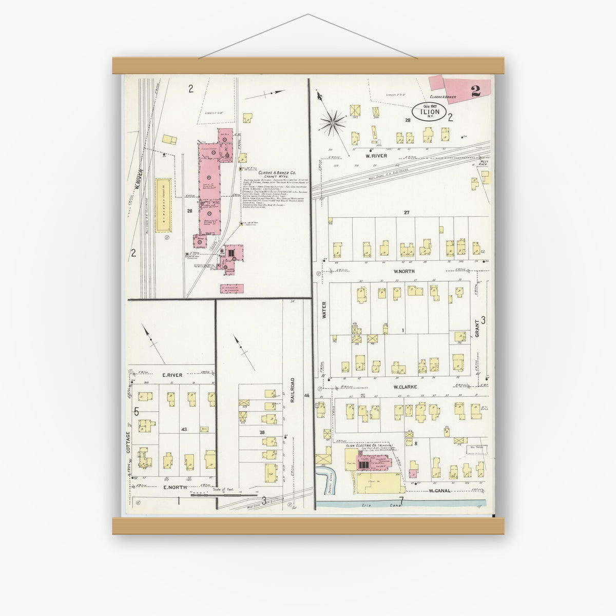Old map wall art mockup — magnetic wood frame on white wall — Sanborn Fire Insurance Map from Ilion, Herkimer County, New York (1907) - Complete Map Set