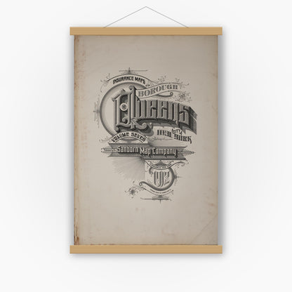 Old map wall art mockup — magnetic wood frame on white wall — Sanborn Fire Insurance Map from Queens, Queens County, New York (1912), Sheet #0001