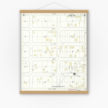 Old map wall art mockup — magnetic wood frame on white wall — Sanborn Fire Insurance Map from Carmel By The Sea, Monterey County, California (1924), Sheet #0003