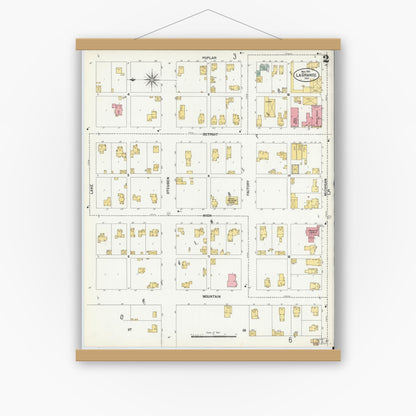 Old map wall art mockup — magnetic wood frame on white wall — Sanborn Fire Insurance Map from Lagrange, LaGrange County, Indiana (1901), Sheet #0002
