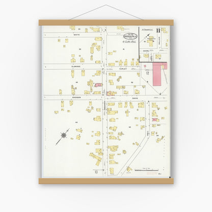 Old map wall art mockup — magnetic wood frame on white wall — Sanborn Fire Insurance Map from Hoosick Falls, Rensselaer County, New York (1910), Sheet #0011