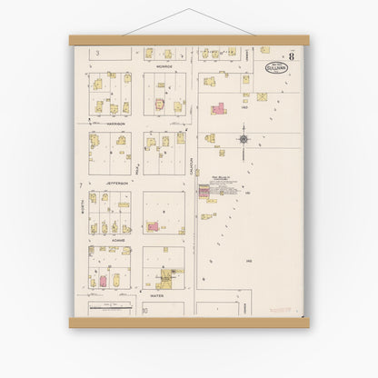 Old map wall art mockup — magnetic wood frame on white wall — Sanborn Fire Insurance Map from Sullivan, Moultrie County, Illinois (1922), Sheet #0008