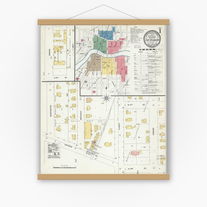 Old map wall art mockup — magnetic wood frame on white wall — Sanborn Fire Insurance Map from Fort Atkinson, Jefferson County, Wisconsin (1904), Sheet #0001