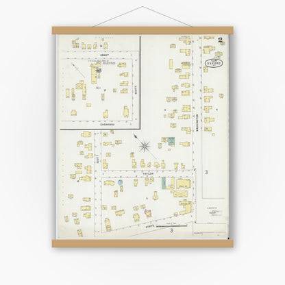 Old map wall art mockup — magnetic wood frame on white wall — Sanborn Fire Insurance Map from Oxford, Chenango County, New York (1897), Sheet #0002