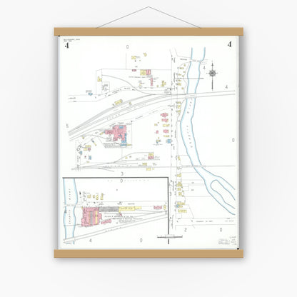 Old map wall art mockup — magnetic wood frame on white wall — Sanborn Fire Insurance Map from Willoughby, Lake County, Ohio (1952), Sheet #0004