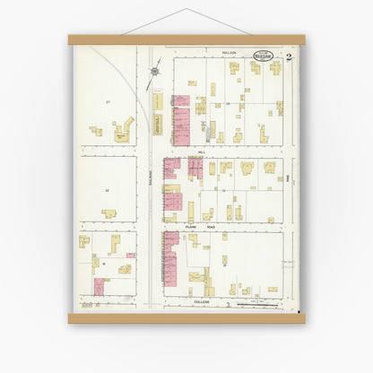 Old map wall art mockup — magnetic wood frame on white wall — Sanborn Fire Insurance Map from Warsaw, Duplin County, North Carolina (1916), Sheet #0002