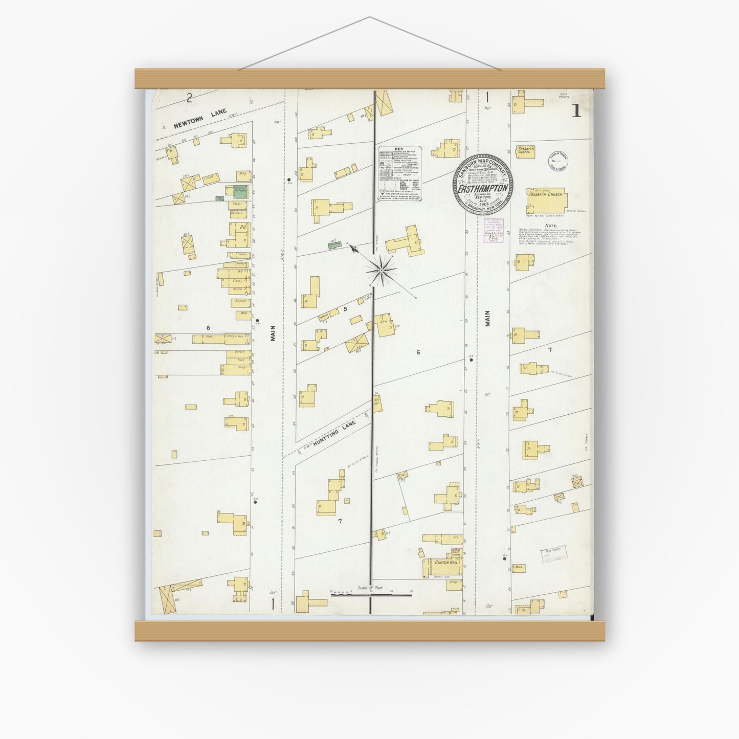 Old map wall art mockup — magnetic wood frame on white wall — Sanborn Fire Insurance Map from Easthampton, Suffolk County, New York (1902) - Complete Map Set