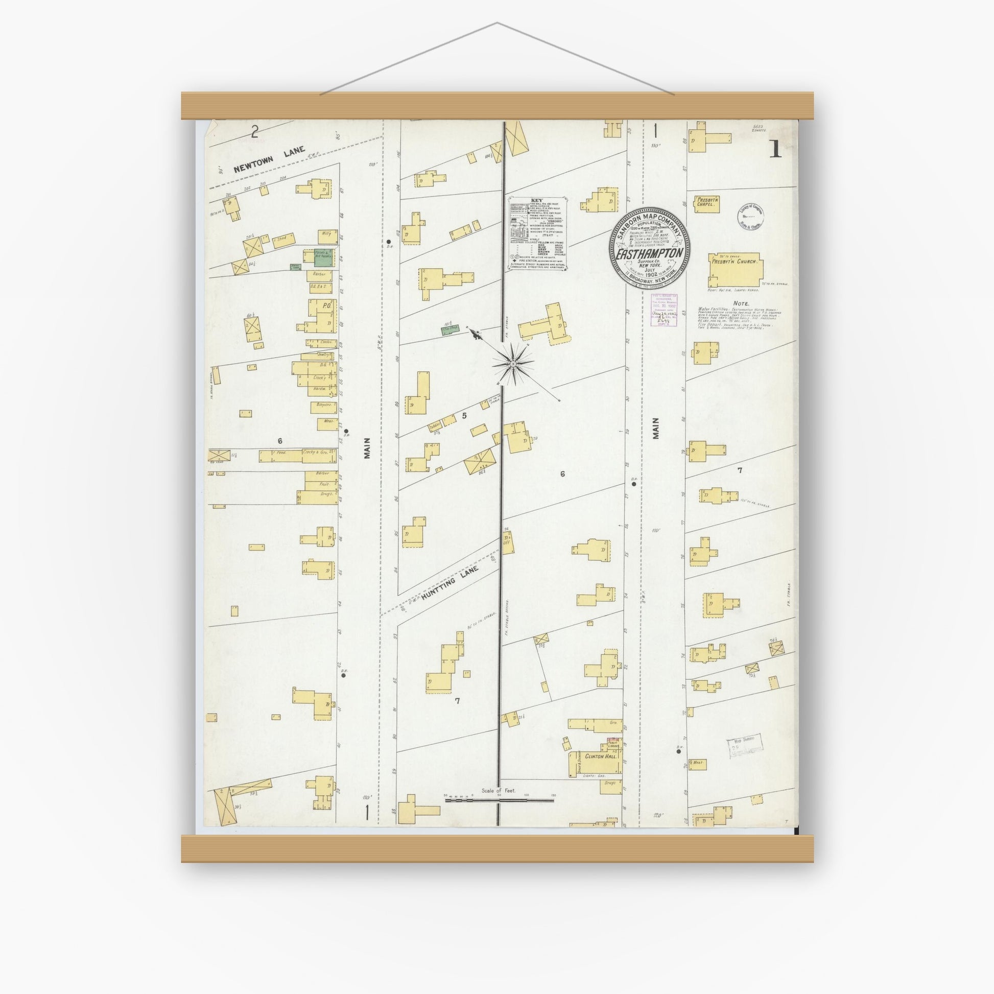 Old map wall art mockup — magnetic wood frame on white wall — Sanborn Fire Insurance Map from Easthampton, Suffolk County, New York (1902) - Complete Map Set