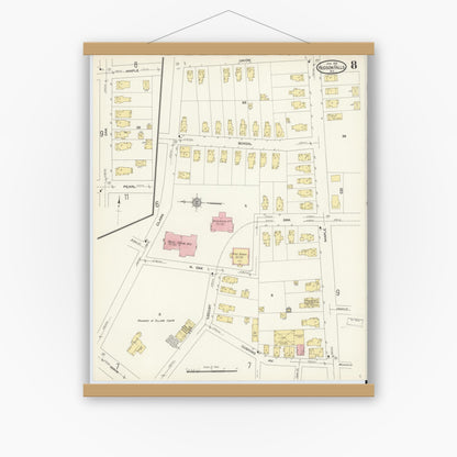 Old map wall art mockup — magnetic wood frame on white wall — Sanborn Fire Insurance Map from Hudson Falls, Washington County, New York (1913), Sheet #0008