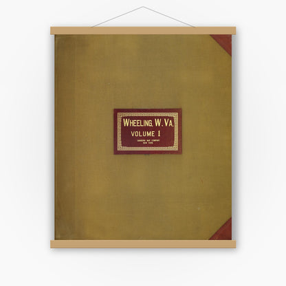 Old map wall art mockup — magnetic wood frame on white wall — Sanborn Fire Insurance Map from Wheeling, Ohio County, West Virginia (1950), Sheet #0001