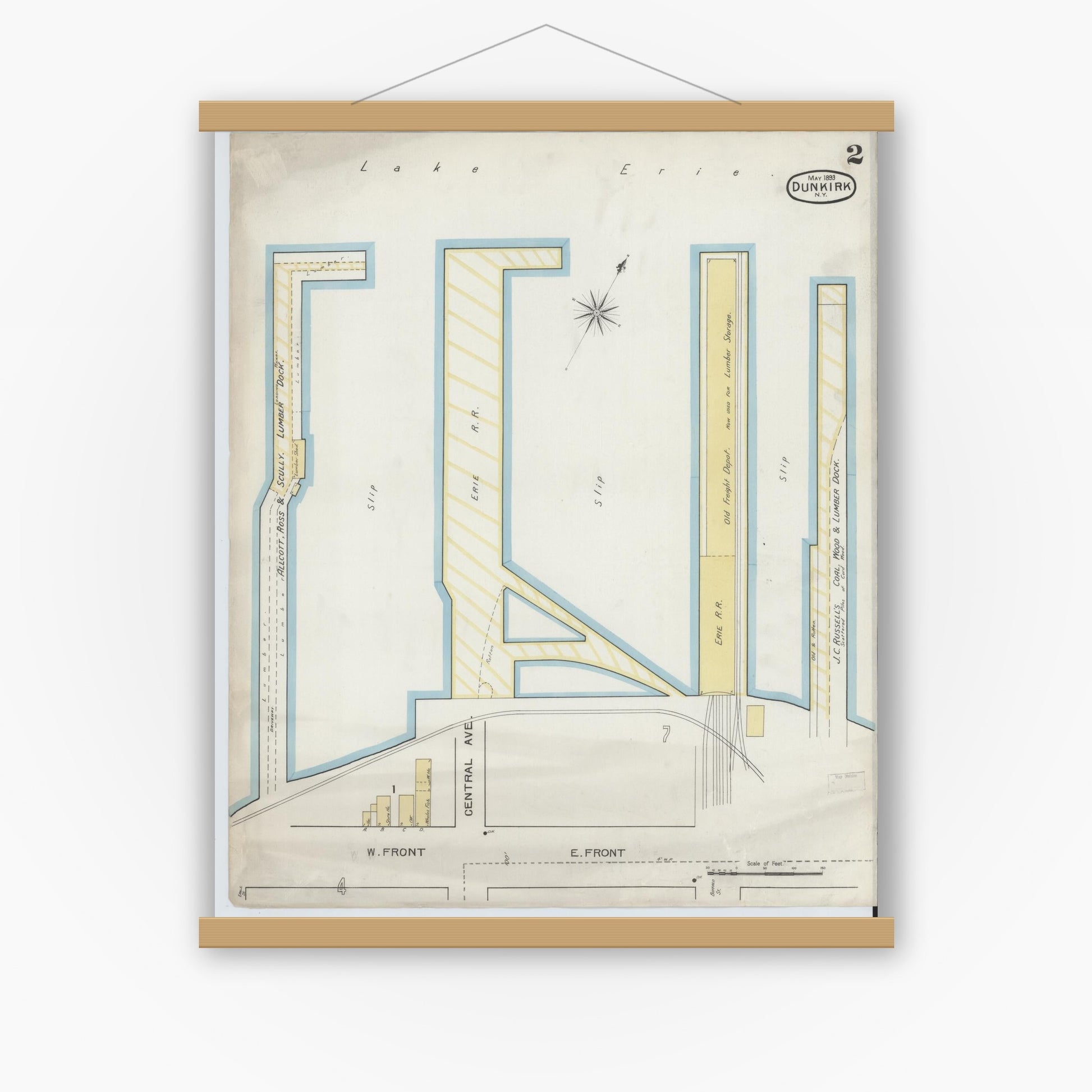 Old map wall art mockup — magnetic wood frame on white wall — Sanborn Fire Insurance Map from Dunkirk, Chautauqua County, New York (1893) - Complete Map Set