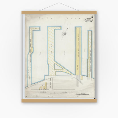 Old map wall art mockup — magnetic wood frame on white wall — Sanborn Fire Insurance Map from Dunkirk, Chautauqua County, New York (1893) - Complete Map Set