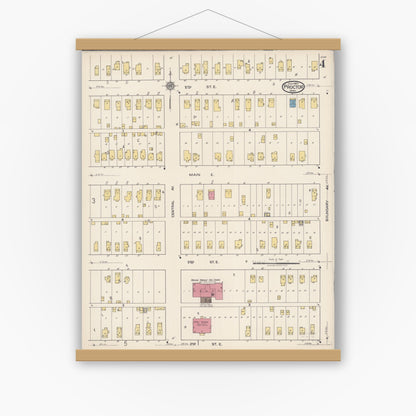 Old map wall art mockup — magnetic wood frame on white wall — Sanborn Fire Insurance Map from Proctor, Saint Louis County, Minnesota (1922), Sheet #0004