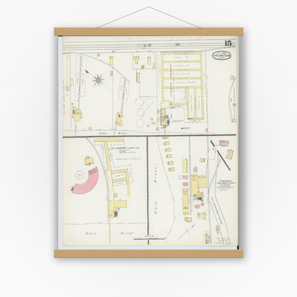 Old map wall art mockup — magnetic wood frame on white wall — Sanborn Fire Insurance Map from Ironton, Lawrence County, Ohio (1893), Sheet #0015