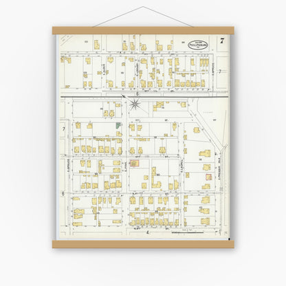 Old map wall art mockup — magnetic wood frame on white wall — Sanborn Fire Insurance Map from Philipsburg, Centre County, Pennsylvania (1904), Sheet #0007