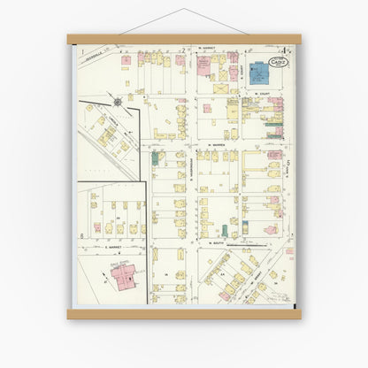 Old map wall art mockup — magnetic wood frame on white wall — Sanborn Fire Insurance Map from Cadiz, Harrison County, Ohio (1909), Sheet #0004