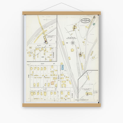 Old map wall art mockup — magnetic wood frame on white wall — Sanborn Fire Insurance Map from Ishpeming, Marquette County, Michigan (1892), Sheet #0008