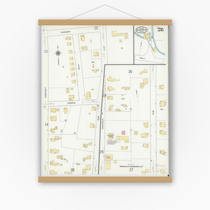 Old map wall art mockup — magnetic wood frame on white wall — Sanborn Fire Insurance Map from Gardner, Worcester County, Massachusetts (1909), Sheet #0026