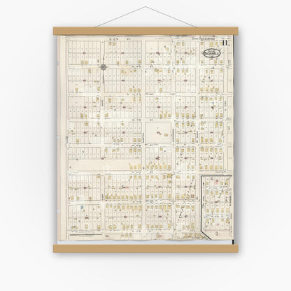 Old map wall art mockup — magnetic wood frame on white wall — Sanborn Fire Insurance Map from Bicknell, Knox County, Indiana (1946), Sheet #0011