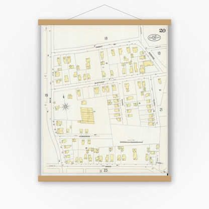 Old map wall art mockup — magnetic wood frame on white wall — Sanborn Fire Insurance Map from Everett, Middlesex County, Massachusetts (1897), Sheet #0020