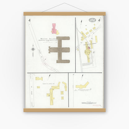 Old map wall art mockup — magnetic wood frame on white wall — Sanborn Fire Insurance Map from Weston, Middlesex County, Massachusetts (1929), Sheet #0004