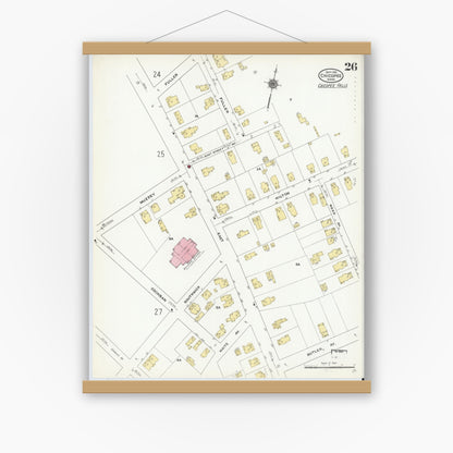 Old map wall art mockup — magnetic wood frame on white wall — Sanborn Fire Insurance Map from Chicopee, Hampden County, Massachusetts (1910), Sheet #0026