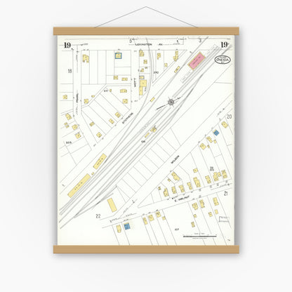 Old map wall art mockup — magnetic wood frame on white wall — Sanborn Fire Insurance Map from Oneida, Madison County, New York (1923), Sheet #0019