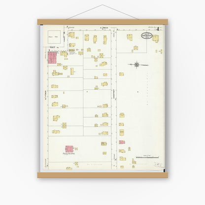 Old map wall art mockup — magnetic wood frame on white wall — Sanborn Fire Insurance Map from Andover, Ashtabula County, Ohio (1911), Sheet #0004