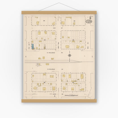 Old map wall art mockup — magnetic wood frame on white wall — Sanborn Fire Insurance Map from Luling, Caldwell County, Texas (1921), Sheet #0005