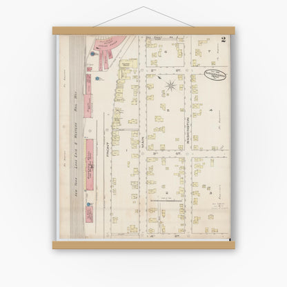 Old map wall art mockup — magnetic wood frame on white wall — Sanborn Fire Insurance Map from Susquehanna, Susquehanna County, Pennsylvania (1885), Sheet #0002