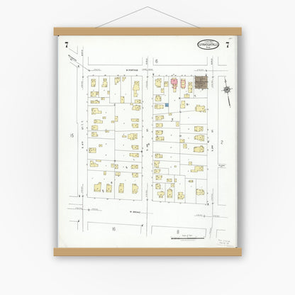Old map wall art mockup — magnetic wood frame on white wall — Sanborn Fire Insurance Map from Cuyahoga Falls, Summit County, Ohio (1927), Sheet #0007