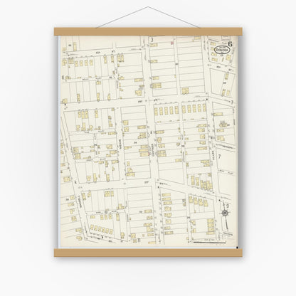 Old map wall art mockup — magnetic wood frame on white wall — Sanborn Fire Insurance Map from Donora, Washington County, Pennsylvania (1914), Sheet #0006