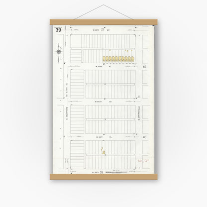 Old map wall art mockup — magnetic wood frame on white wall — Sanborn Fire Insurance Map from Chicago, Cook County, Illinois (1920), Sheet #0039