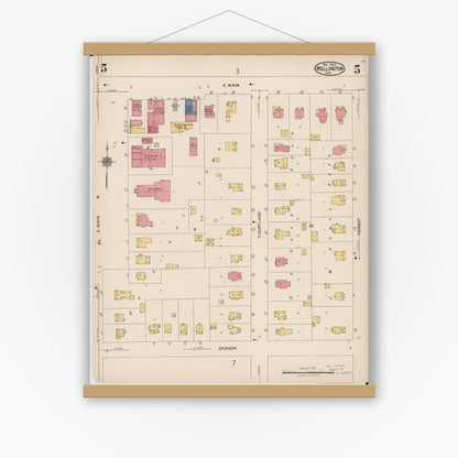 Old map wall art mockup — magnetic wood frame on white wall — Sanborn Fire Insurance Map from Wellington, Lorain County, Ohio (1922), Sheet #0005