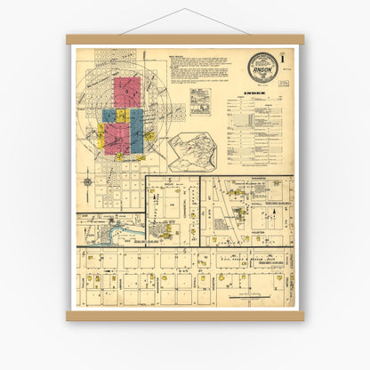 Old map wall art mockup — magnetic wood frame on white wall — Sanborn Fire Insurance Map from Anson, Jones County, Texas (1922), Sheet #0001