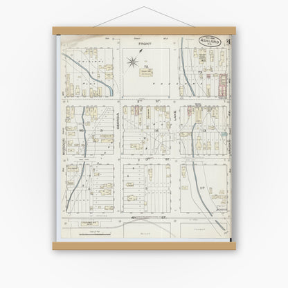 Old map wall art mockup — magnetic wood frame on white wall — Sanborn Fire Insurance Map from Ashland, Ashland County, Wisconsin (1886), Sheet #0004