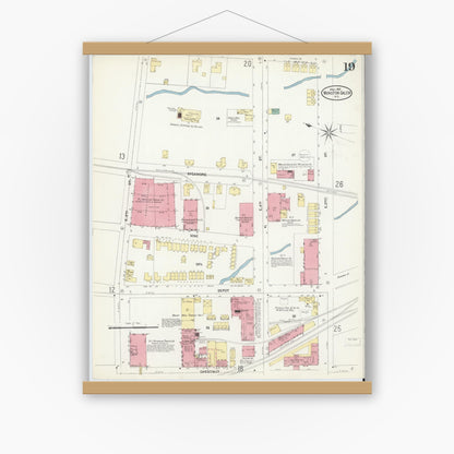 Old map wall art mockup — magnetic wood frame on white wall — Sanborn Fire Insurance Map from Winston-Salem, Forsyth County, North Carolina (1907), Sheet #0019