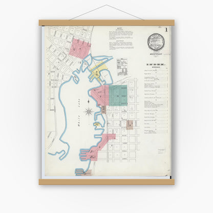 Old map wall art mockup — magnetic wood frame on white wall — Sanborn Fire Insurance Map from Whitehall, Muskegon County, Michigan (1892) - Complete Map Set
