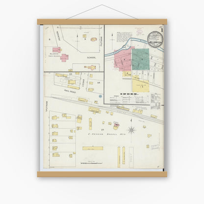 Old map wall art mockup — magnetic wood frame on white wall — Sanborn Fire Insurance Map from Williamston, Ingham County, Michigan (1893) - Complete Map Set