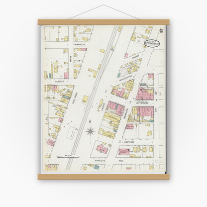 Old map wall art mockup — magnetic wood frame on white wall — Sanborn Fire Insurance Map from Effingham, Effingham County, Illinois (1893), Sheet #0002
