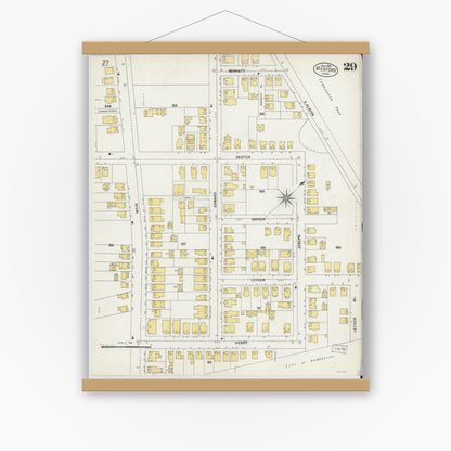 Old map wall art mockup — magnetic wood frame on white wall — Sanborn Fire Insurance Map from Medford, Middlesex County, Massachusetts (1903), Sheet #0029