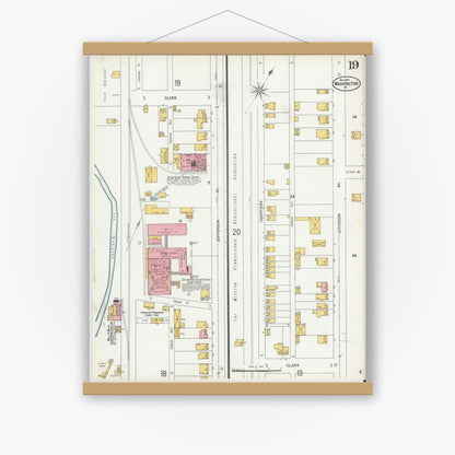 Old map wall art mockup — magnetic wood frame on white wall — Sanborn Fire Insurance Map from Washington, Washington County, Pennsylvania (1900), Sheet #0019