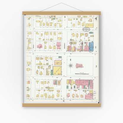 Old map wall art mockup — magnetic wood frame on white wall — Sanborn Fire Insurance Map from Baraboo, Sauk County, Wisconsin (1904), Sheet #0004