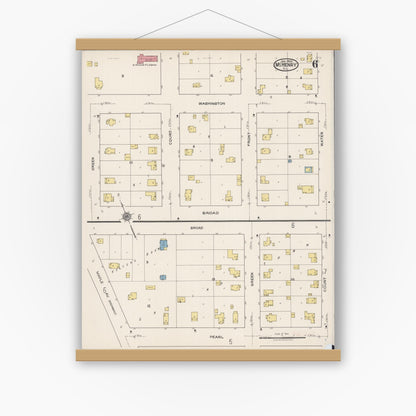 Old map wall art mockup — magnetic wood frame on white wall — Sanborn Fire Insurance Map from McHenry, McHenry County, Illinois (1922), Sheet #0006