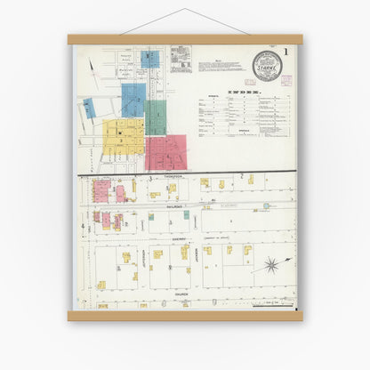 Old map wall art mockup — magnetic wood frame on white wall — Sanborn Fire Insurance Map from Starke, Bradford County, Florida (1906) - Complete Map Set