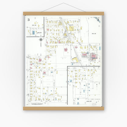 Old map wall art mockup — magnetic wood frame on white wall — Sanborn Fire Insurance Map from West Alexandria, Preble County, Ohio (1951), Sheet #0003