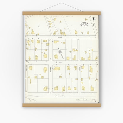 Old map wall art mockup — magnetic wood frame on white wall — Sanborn Fire Insurance Map from Live Oak, Suwanee County, Florida (1912), Sheet #0011