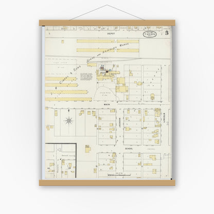 Old map wall art mockup — magnetic wood frame on white wall — Sanborn Fire Insurance Map from Thorpe, Clark County, Wisconsin (1894), Sheet #0003