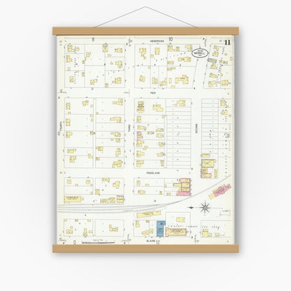 Old map wall art mockup — magnetic wood frame on white wall — Sanborn Fire Insurance Map from Merrill, Lincoln County, Wisconsin (1907), Sheet #0011