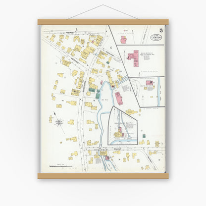 Old map wall art mockup — magnetic wood frame on white wall — Sanborn Fire Insurance Map from Canton, Norfolk County, Massachusetts (1901), Sheet #0005